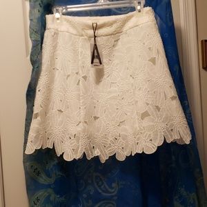 Off white lace cutout skirt